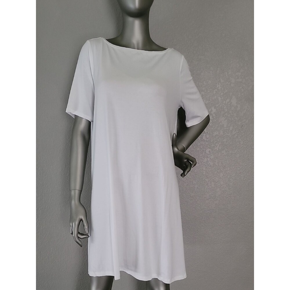 Eileen Fisher Side Slits Boat Neck White Tunic Top Size Large
